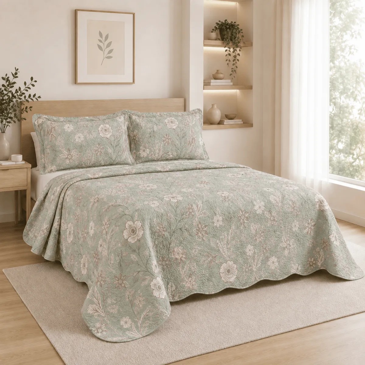 Kit Colcha 3 Pcs Casal 2,2x2,4m Estampado Floral Dupla Face Zagreb