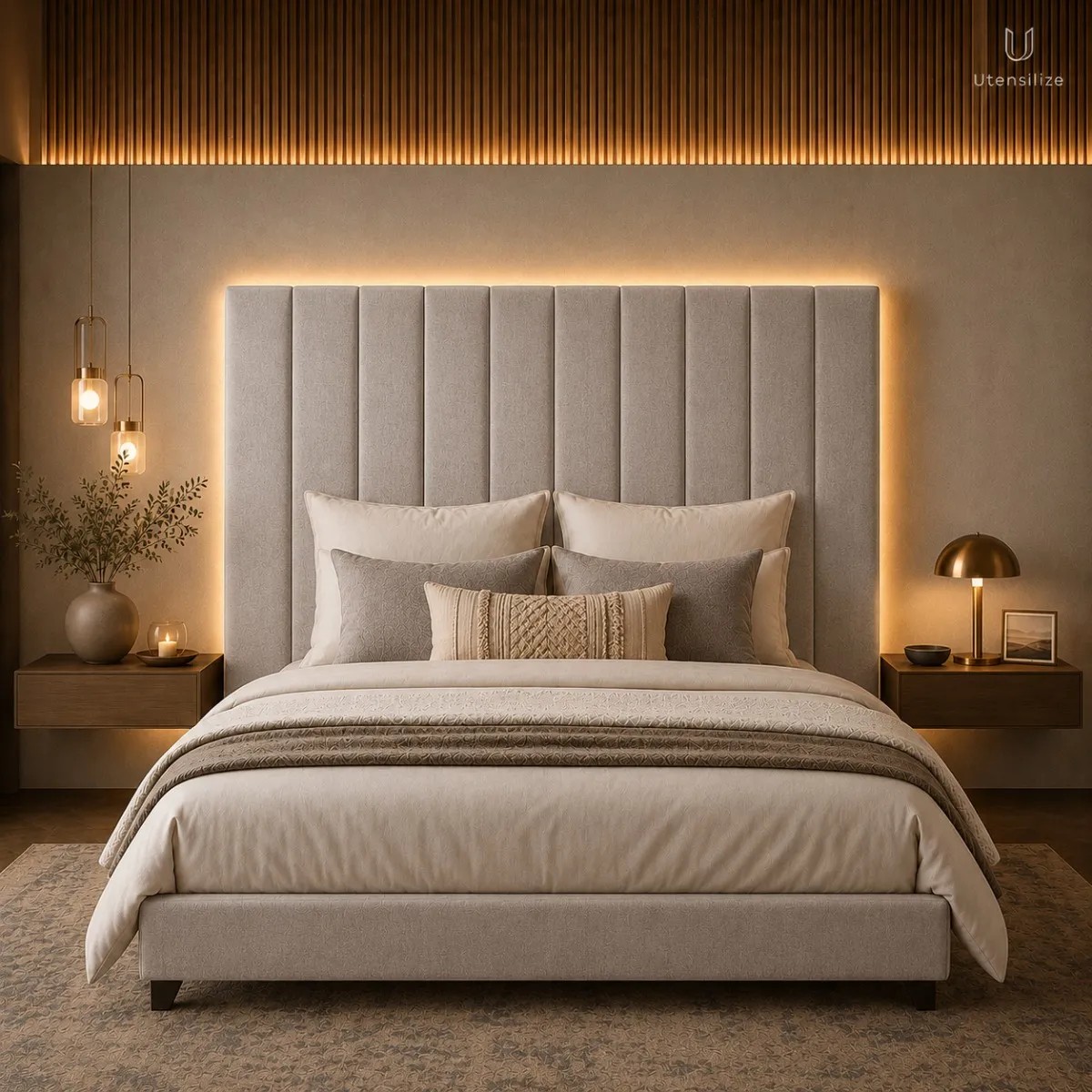 Cabeceira Modular King Estofada Premium 12 Placas 110x20 Marfim - Linho