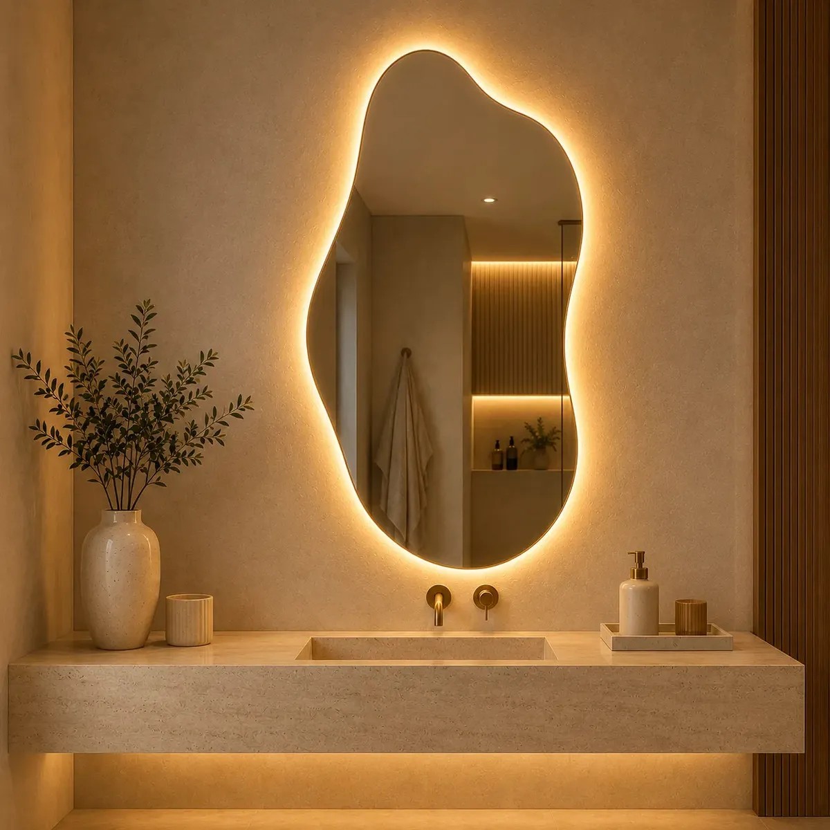 Espelho Orgânico Luz Led Quente A90xl50 De Parede Premium