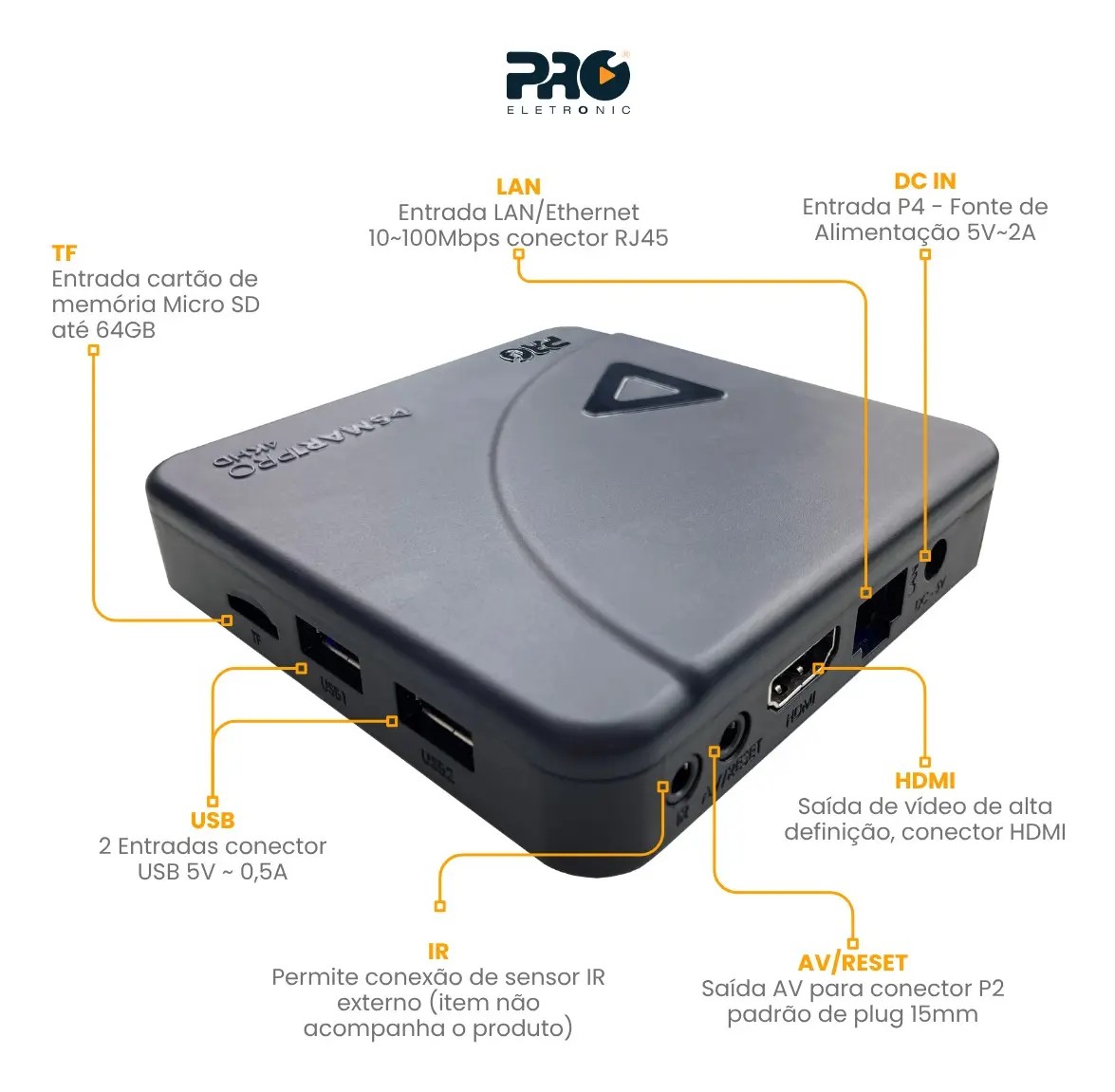 TV Box Proeletronic SmartPro PROSB-3000 4K, com Android 10 e 16GB