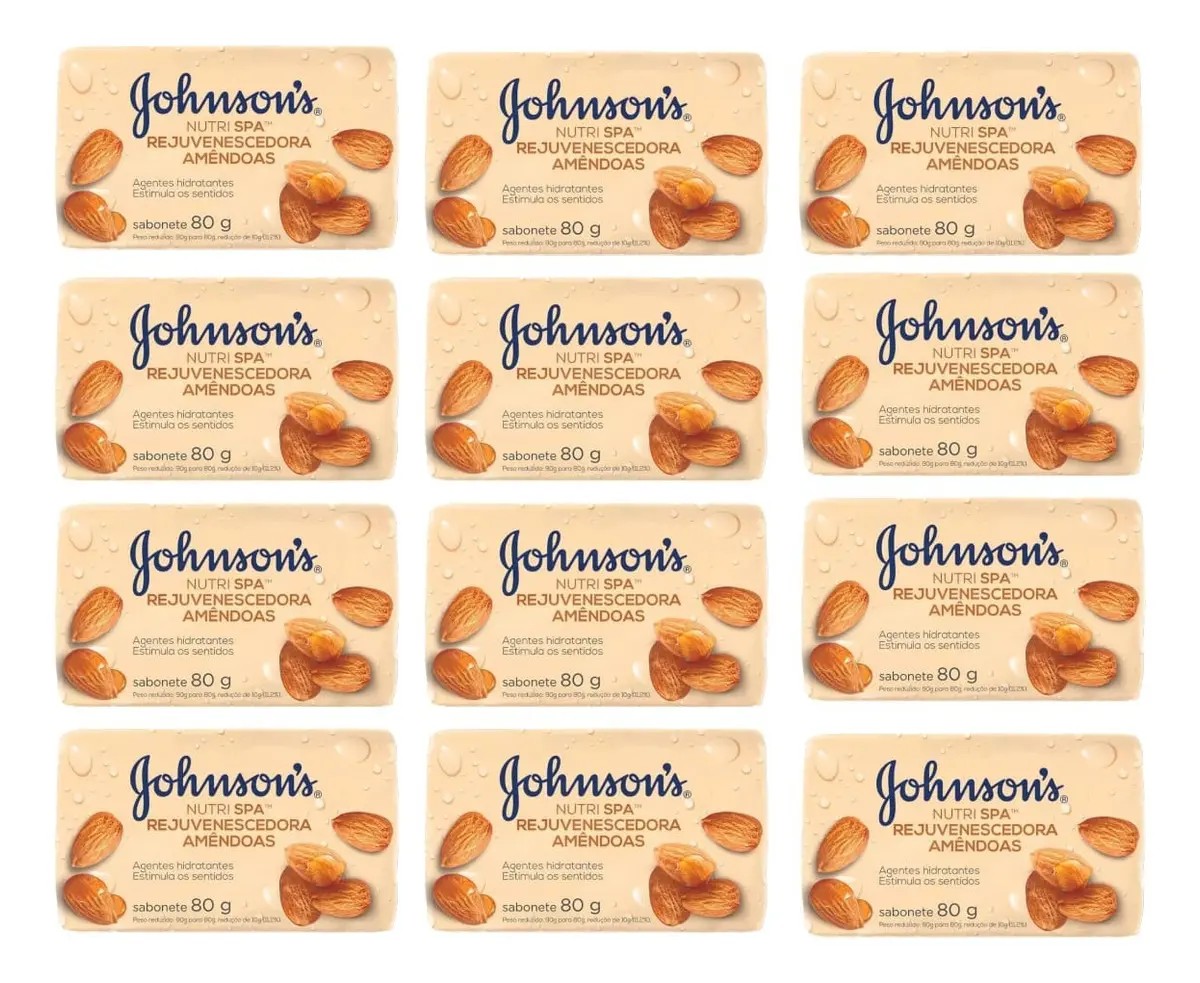 Kit 12 Sabonete Em Barra Nutri Spa Amêndoas Johnson's 80g