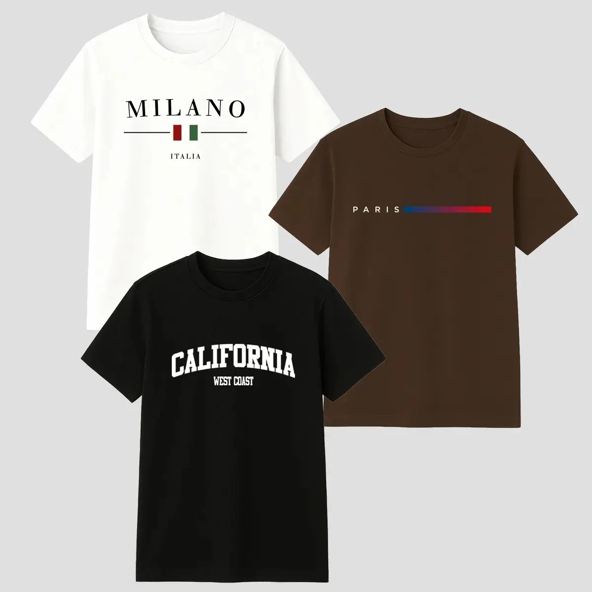 Kit 3 Camisetas Masculina 100% Algodão Premium Verão Casual Preto -marrom-branco M Estampa Localizada