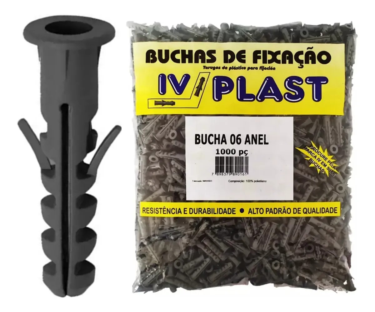Bucha Sem Parafuso Com Aba Anel 6mm C/ 1000 Peças Ivplast
