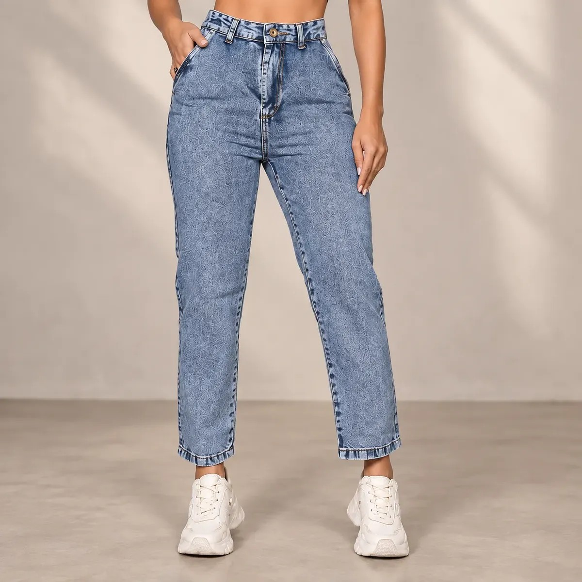 Calça Jeans Mom Feminina Cintura Alta Reta Barra Soltinha