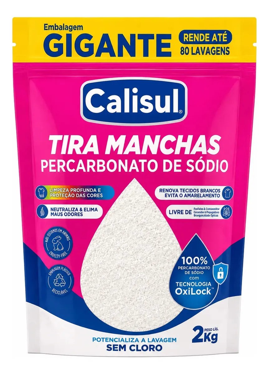 Percarbonato De Sódio Calisul 2kg Tira manchas Roupas Brancas e Coloridas Tamanho Familia