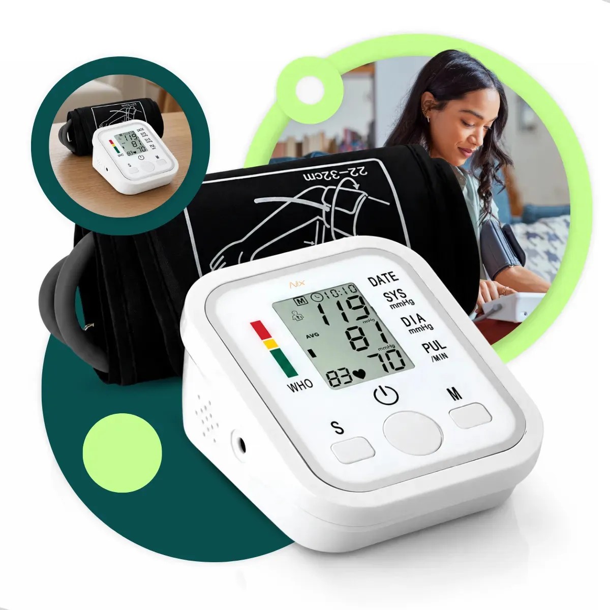 Aparelho Medidor de Pressão Arterial Aferidor Monitor Digital Uso Doméstico Automático Residencial Pressão De Braço Braçadeira Pulso Manguito Ajustável Memória Leitura Adultos Crianças Portátil Nixzen