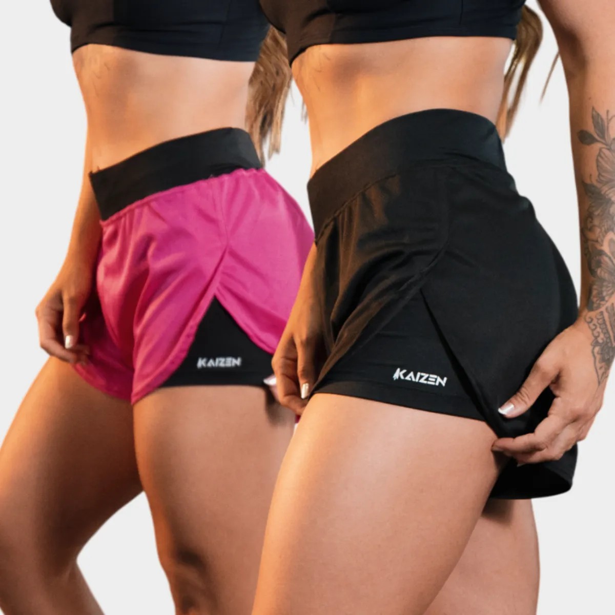Kit 2 Shorts Feminino Duplo 2 Em 1 Compreensão Academia Preto E Rosa Liso M