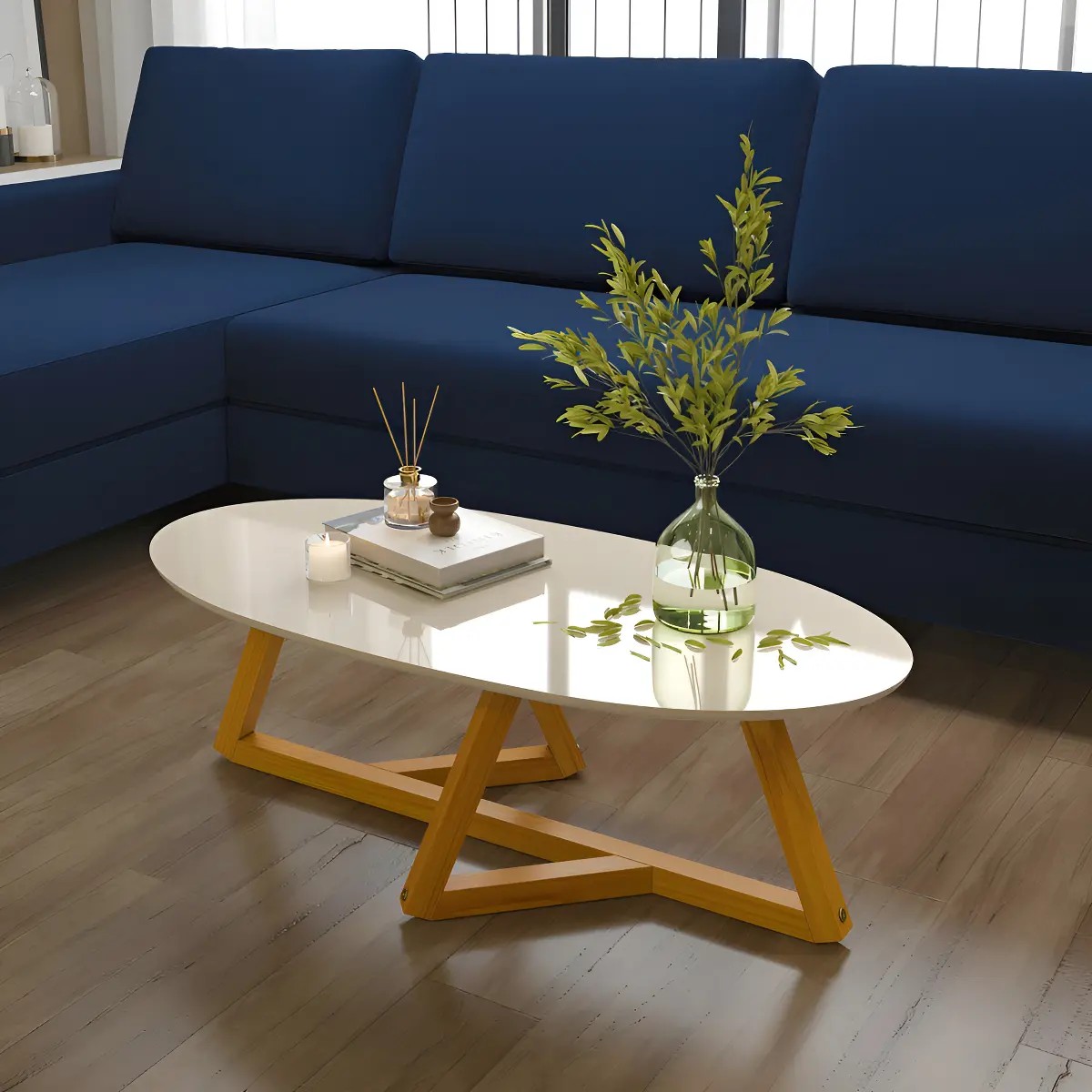 Mesa De Centro Oval 90cm Tebarrot Combinação De Mdf E Madeira Perfeita Para Sua Sala