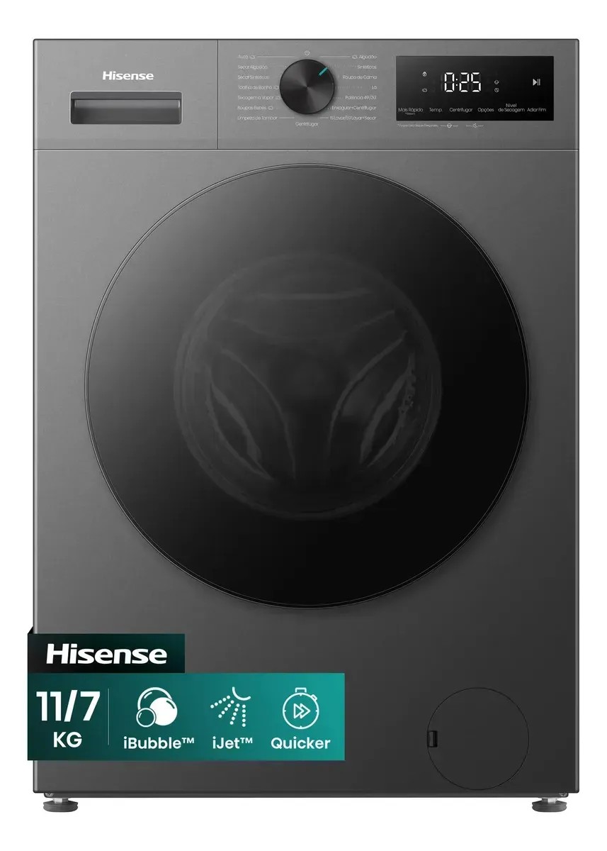 Lava e Seca Hisense 1i 11kg/7kg - 4 em 1, Inverter, Ciclo Rápido, Economia de Água - WD1i1141