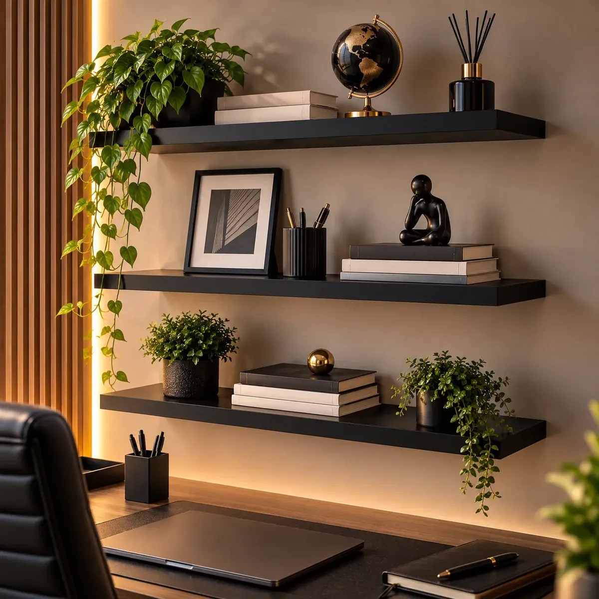 Kit 3 Prateleiras Mdf 60x20 Suporte Invisível Parede Quarto Preto