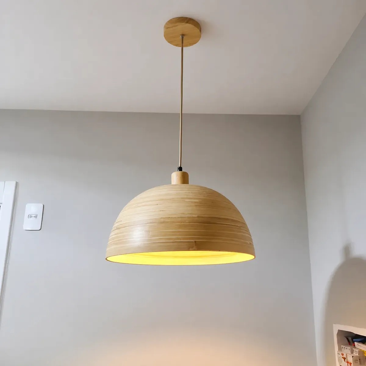 Lustre Pendente Orgânico Bambu Madeira 40cm Grande Moderno