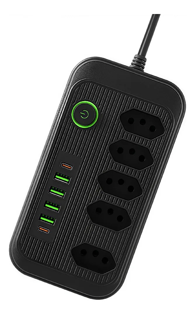Extensão 5 Tomadas E 1 Pd 4 Usb Led Bivolt Power 127v/220v