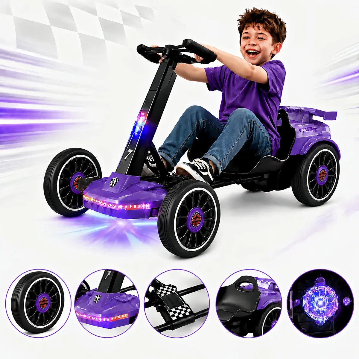 Mini Kart Elétrico Infantil 12v Música Led Controle Remoto Lavanda
