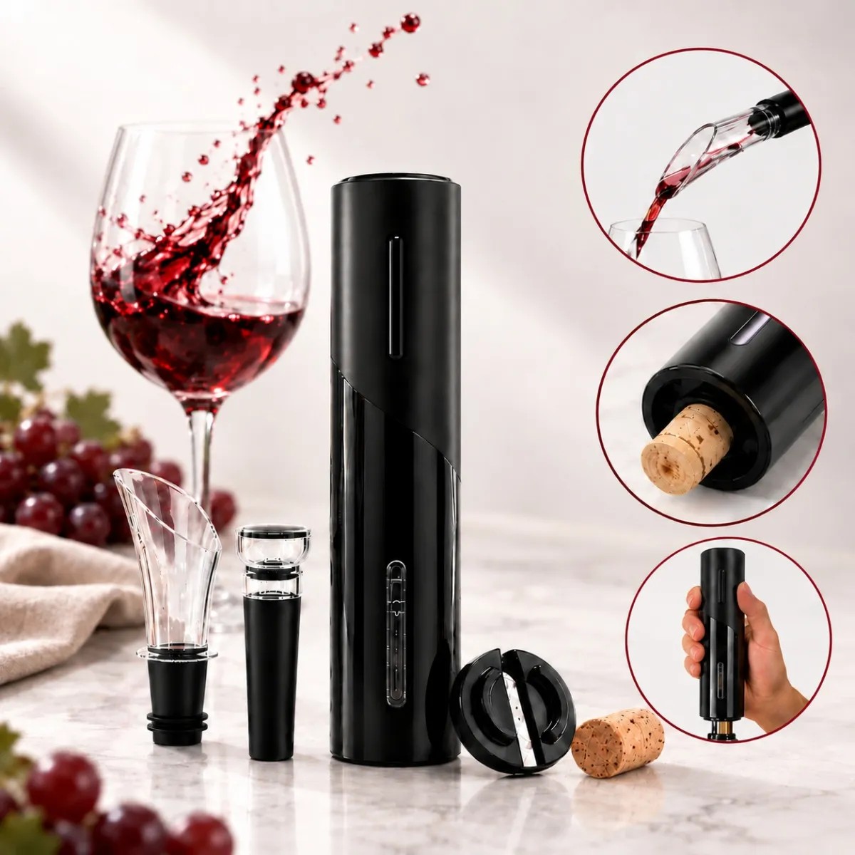 Abridor De Vinho Elétrico Usb Recarregável Saca Rolha Preto