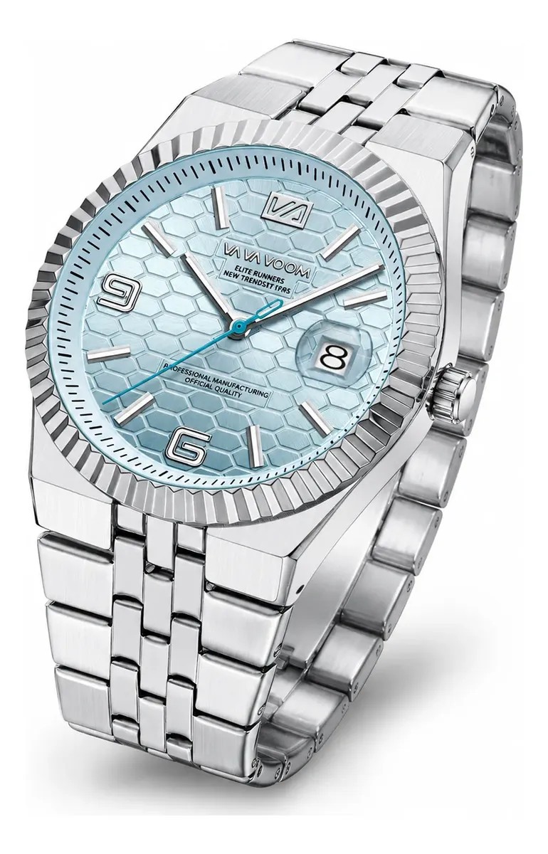 Relógio Masculino Vavavoom Aço Inoxidável Quartzo 40mm Prateado Azul-celeste