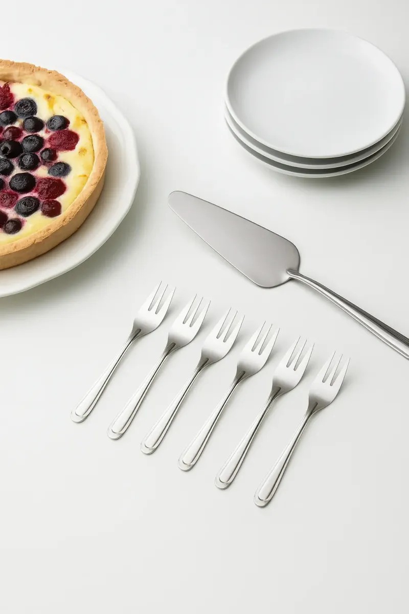 Kit Inox Com 6 Garfos De Sobremesa E 1 Espátula Bolo Torta Inox
