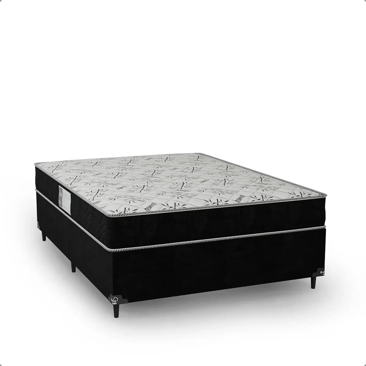 Cama Box Casal + Colchão D33 One Face - Suede Preto Cor Couro preto