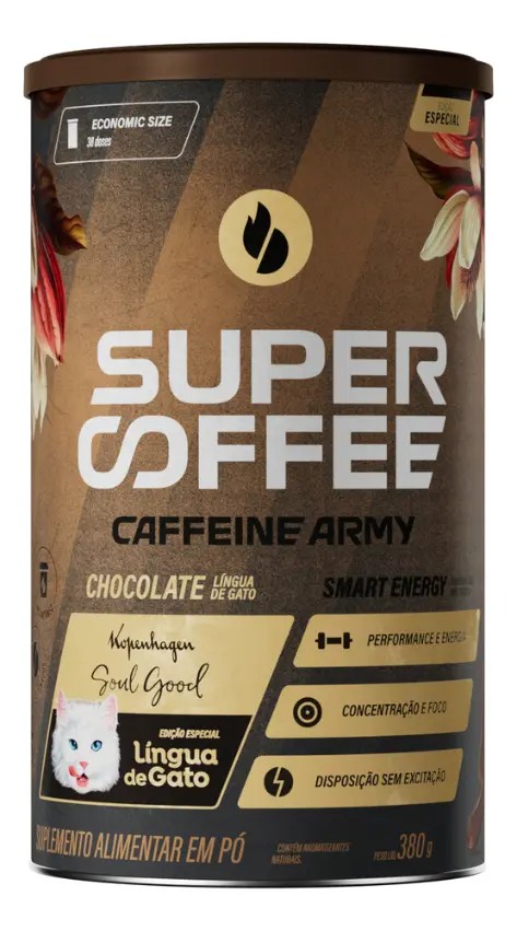 Cafeína Caffeine Army SuperCoffee - Lingua de Gato em pó sabor Chocolate ao leite x 380mL