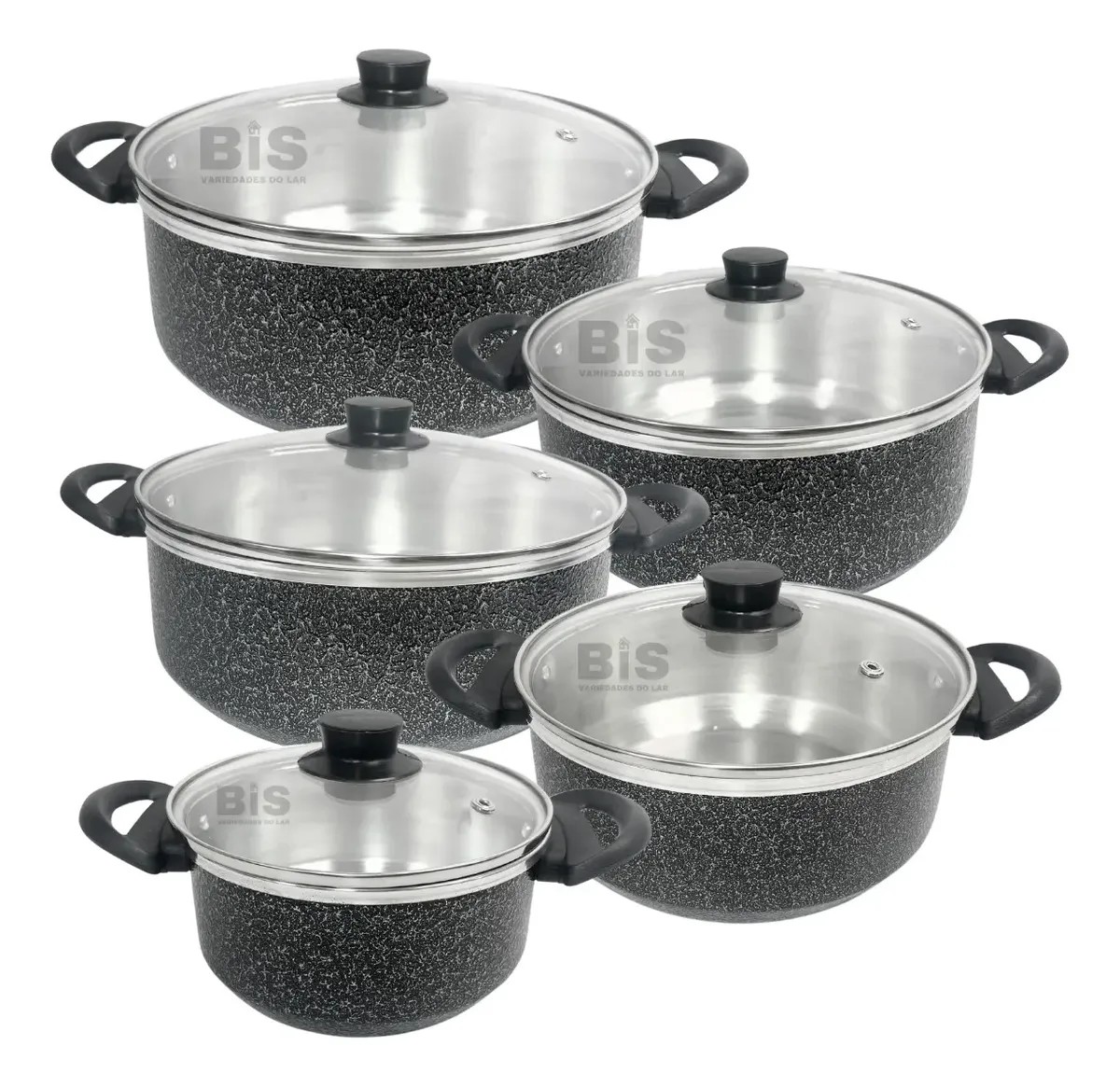 Conjunto De Panela 16/24 Tampa De Vidro Kit Caçarola 5 Peças Preto