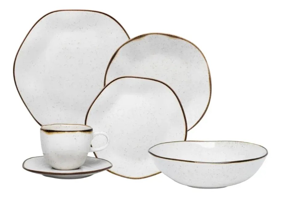 Aparelho De Jantar 20 Peças Ryo Maresia + Saladeira 26cm Off White