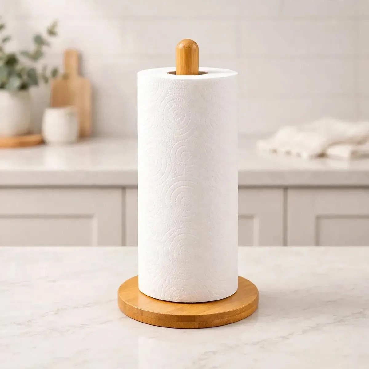 Suporte Porta Papel Toalha Bambu De Mesa Cozinha Organizador Bambu