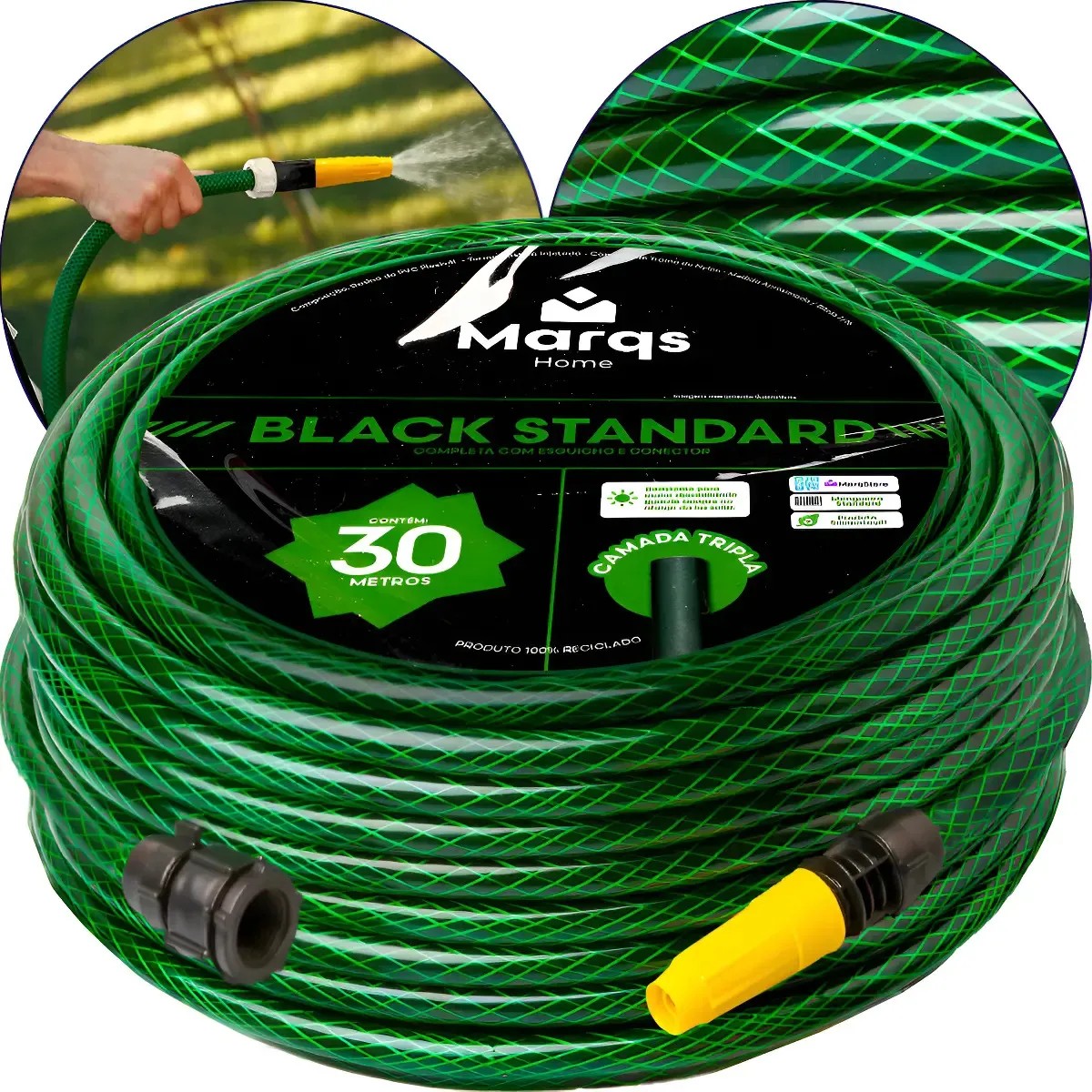 Mangueira Jardim 30 Metros Com Esguicho Trançada Reforçada Flexível 7/16 Anti Dobra Irrigação Quintal Poço Lavagem Durável Marqs Home - R$ 52,9