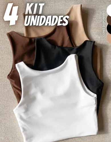 Kit 4 Blusas Regata Feminina Suplex Tshirt Básica Casual - R$ 50,43