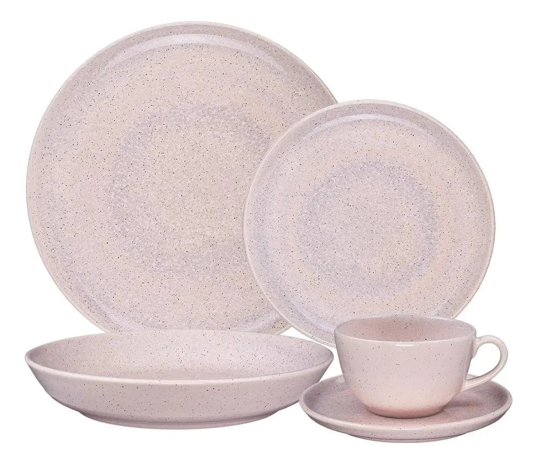 Aparelho De Jantar E Chá 30 Peças Flat Oxford Belle Rose Rosa