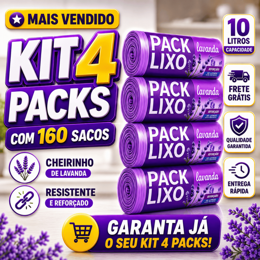 Kit 4 Rolos Sacos de Lixo 10L 160 Unidades Perfumado Cheiroso Lavanda Tira Odores Pia Banheiro